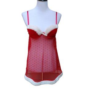Carrie Amber Intimates Mrs. Santa Negligee Nightie Chemise Red White Sheer